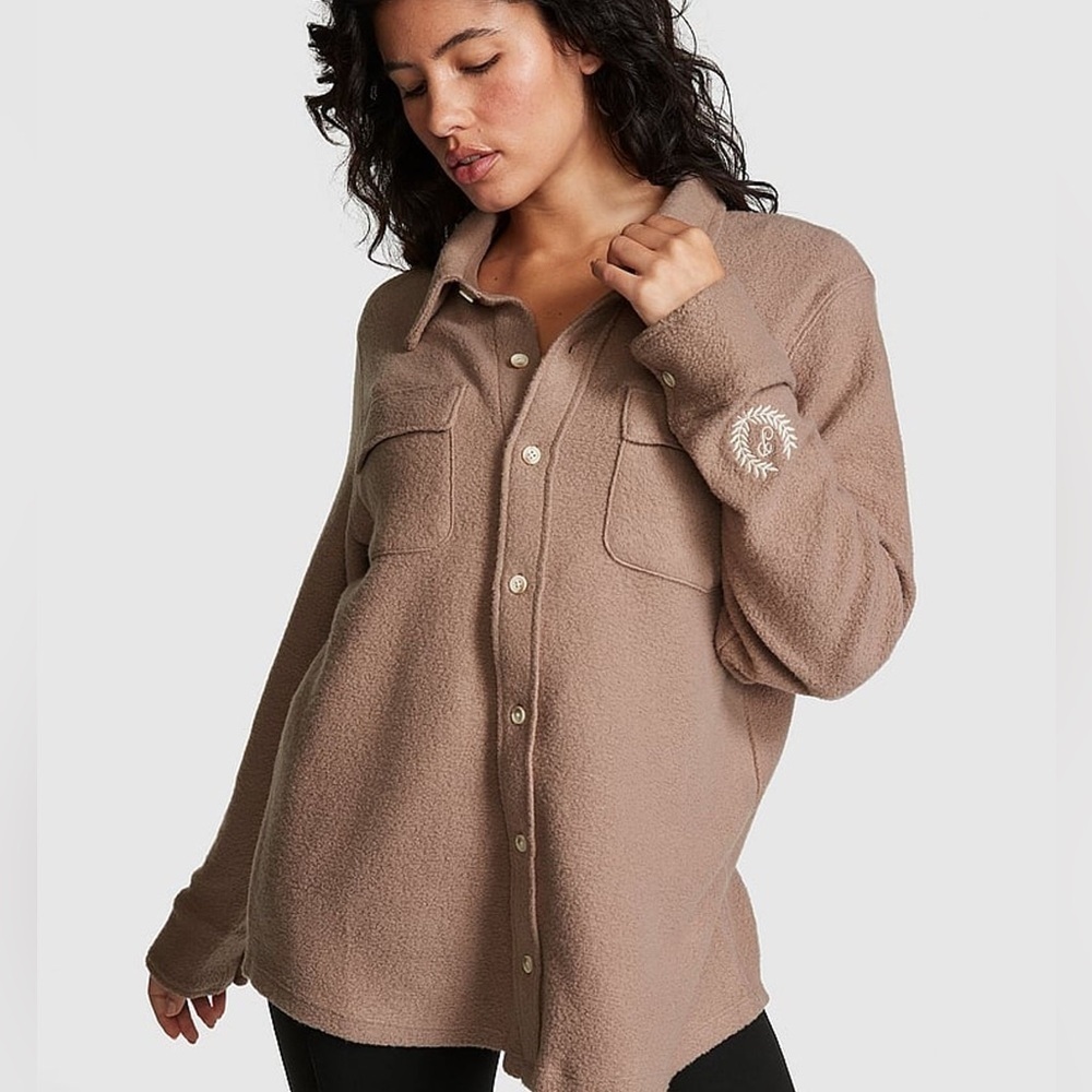 Victoria's Secret Pink Iced Coffee Brown Reversed Fleece Shacket Oversized Small